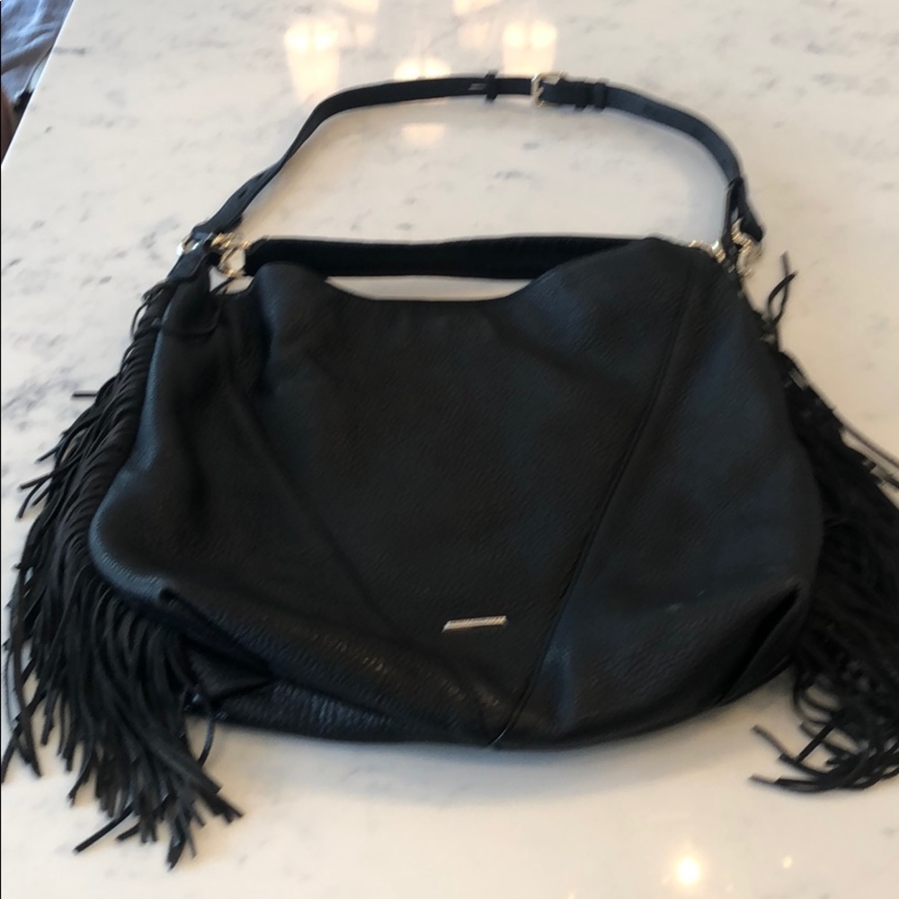 Rebecca Minkoff black leather fringe hobo